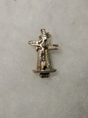 Vintage Sterling Silver Movable  Windmill With Clog Charm Pendant